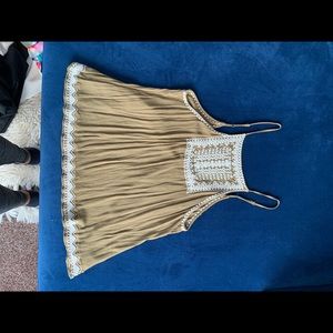 Olive green embroidered babydoll tank top